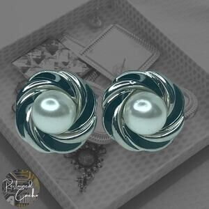 Silver and Black Swirl Pearl Clip-On Stud Earrings
